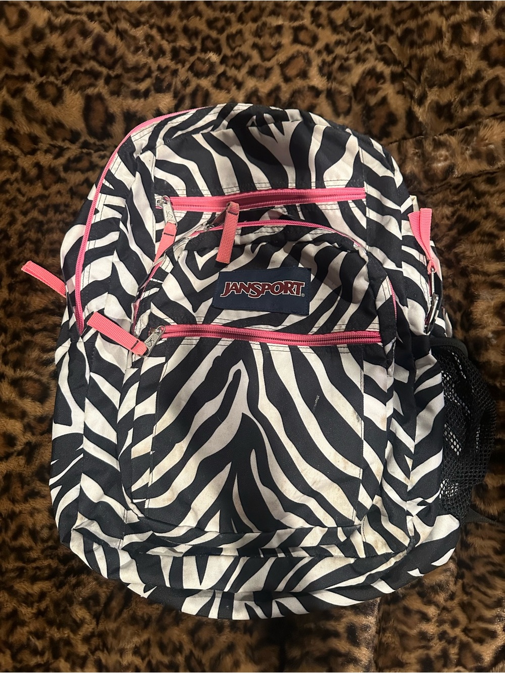 Jansport Black & White Zebra Print Backpack with Pink Trim